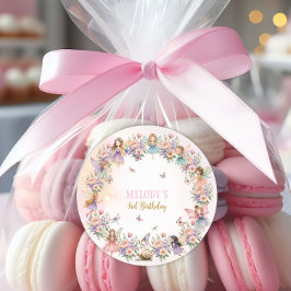 Whimsical flower fairy garden 3rd birthday  runder aufkleber