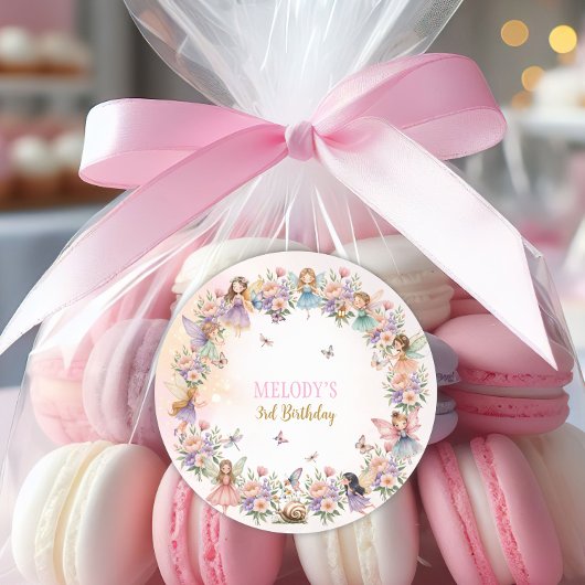 Whimsical flower fairy garden 3rd birthday  runder aufkleber