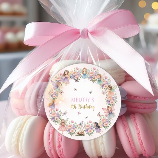 Whimsical flower fairy garden 4th birthday  runder aufkleber