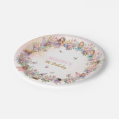 Whimsical flower fairy garden 5th birthday  pappteller (Schrägansicht)