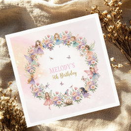 Whimsical flower fairy garden 5th birthday  serviette
