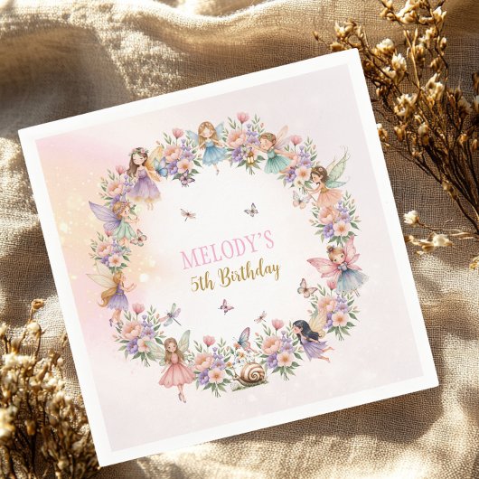 Whimsical flower fairy garden 5th birthday  serviette