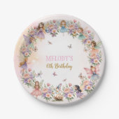 Whimsical flower fairy garden 6th birthday  pappteller (Vorderseite)