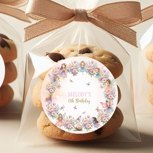 Whimsical flower fairy garden 6th birthday  runder aufkleber