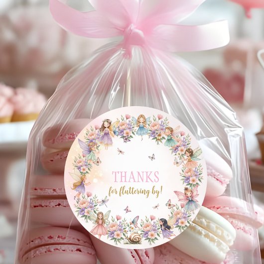 Whimsical flower fairy garden birthday  runder aufkleber