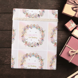 Whimsical Flower Fairy Garten 2. Geburtstag  Geschenkpapier