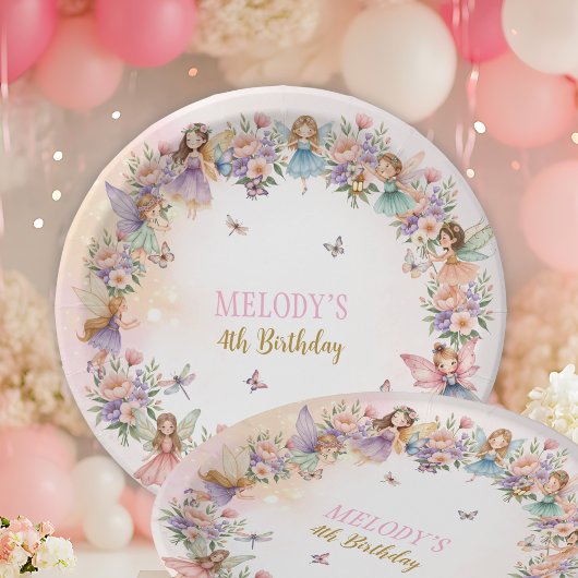 Whimsical Flower Fairy Garten 4. Geburtstag  Pappteller
