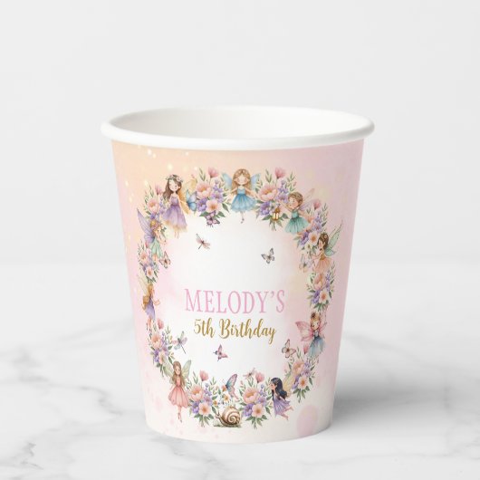 Whimsical Flower Fairy Garten 5. Geburtstag Pappbecher (Vorderseite)