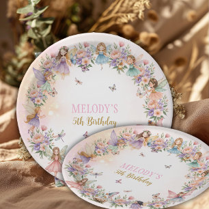 Whimsical Flower Fairy Garten 5. Geburtstag Pappteller