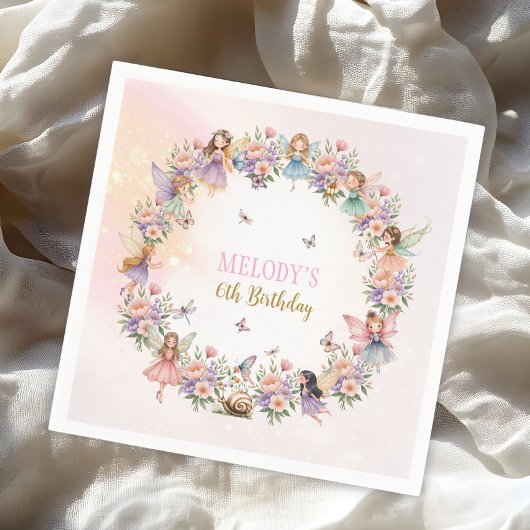 Whimsical Flower Fairy Garten 6. Geburtstag  Serviette