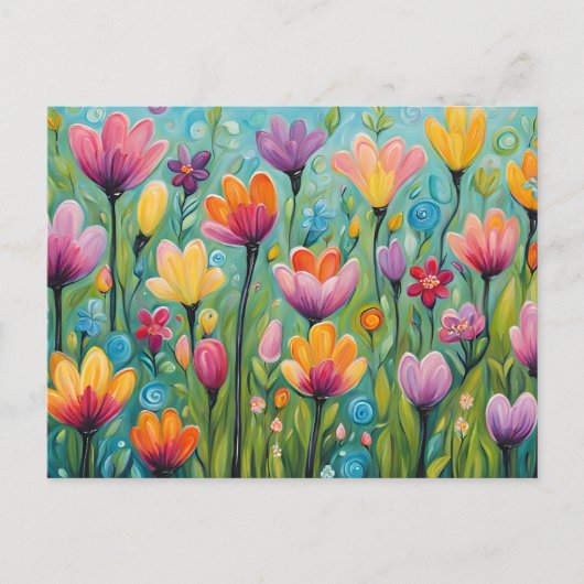 Whimsical Flower Meadow Blooming Wildflowers Postkarte (Vorderseite)
