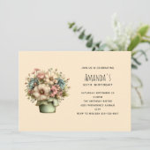 Whimsical Flowers in a Planter Pot Birthday Einladung (Stehend Vorderseite)