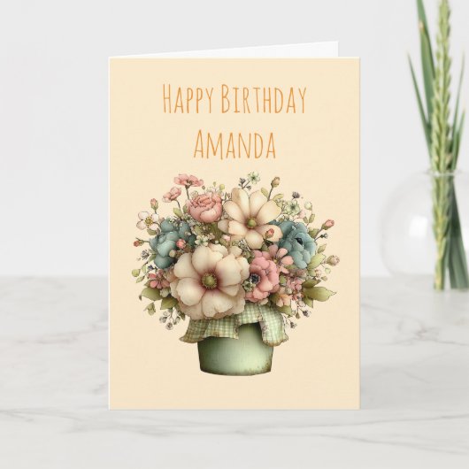 Whimsical Flowers in a Planter Pot Cute Birthday Karte (Vorderseite)