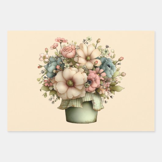 Whimsical Flowers in a Planter Pot Cute Geschenkpapier Set (Vorderseite 3)