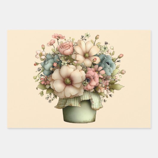 Whimsical Flowers in a Planter Pot Cute Geschenkpapier Set (Vorderseite)