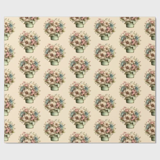 Whimsical Flowers in a Planter Pot Cute Pattern Geschenkpapier (Flach)