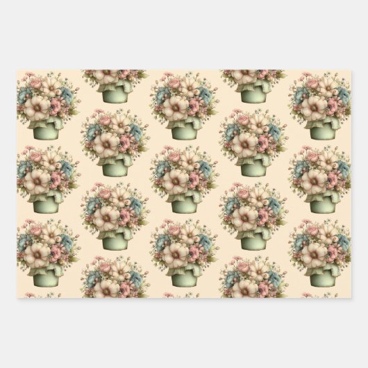 Whimsical Flowers in a Planter Pot Cute Pattern Geschenkpapier Set (Vorderseite 3)