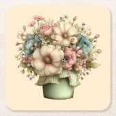 Whimsical Flowers in a Planter Pot Cute Rechteckiger Pappuntersetzer (Vorderseite)