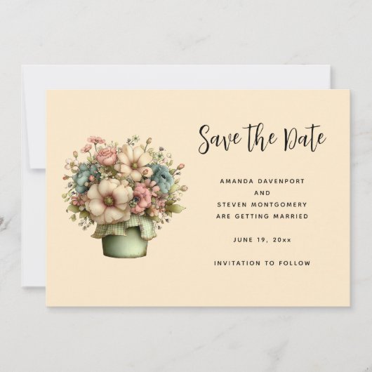 Whimsical Flowers in a Planter Pot Save The Date (Vorderseite)