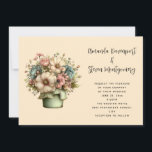 Whimsical Flowers in a Planter Pot Wedding Einladung<br><div class="desc">A wedding invitation with a cute image. Blue. pink and cream colored flowers with green leaves. Set inside a green flower pot with a green plaid cloth hanging over the side.</div>
