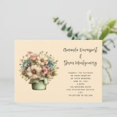Whimsical Flowers in a Planter Pot Wedding Einladung (Stehend Vorderseite)