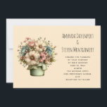 Whimsical Flowers in a Planter Pot Wedding Einladung<br><div class="desc">A wedding invitation with a cute image. Blue. pink and cream colored flowers with green leaves. Set inside a green flower pot with a green plaid cloth hanging over the side.</div>