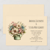 Whimsical Flowers in a Planter Pot Wedding Einladung (Vorne/Hinten)