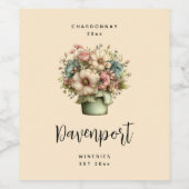 Whimsical Flowers in a Pot Cute Wine Making Weinetikett (Einzelnes Label)