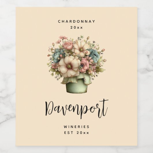 Whimsical Flowers in a Pot Cute Wine Making Weinetikett (Einzelnes Label)