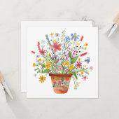 Whimsical Flowers in Pot Cheer Thinking of You Karte (Vorderseite/Rückseite Beispiel)