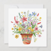 Whimsical Flowers in Pot Cheer Thinking of You Karte (Vorderseite)