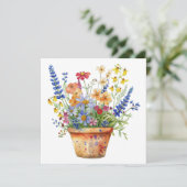 Whimsical Flowers in Pot Floral Illustration Karte (Stehend Vorderseite)