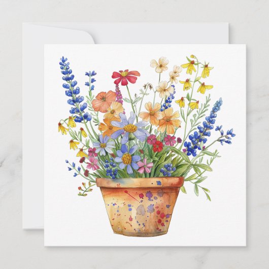 Whimsical Flowers in Pot Floral Illustration Karte (Vorderseite)