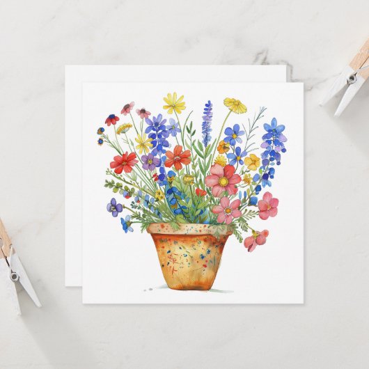 Whimsical Flowers in Pot Thinking of You Cheerup Karte (Vorderseite/Rückseite Beispiel)