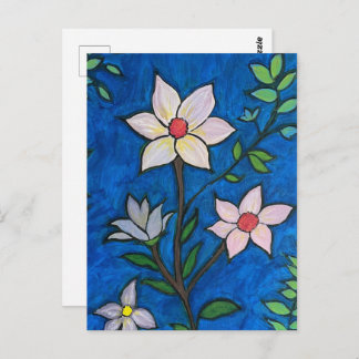 Whimsical Flowers with Blue Background Postkarte