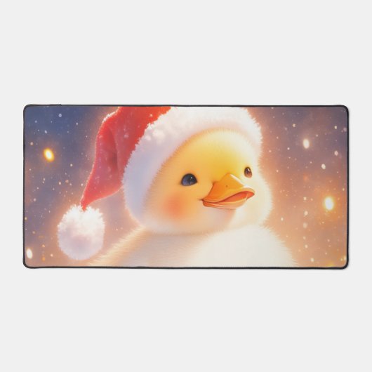 Whimsical Fluffy Duckling Santa Hat Holiday Snow Schreibtischunterlage (Vorderseite)