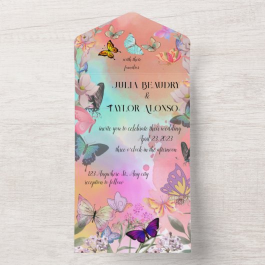 Whimsical Flügel: Hochzeit der Wasserfarbenblutblu All In One Einladung (Innen Boden)