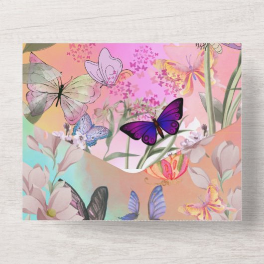 Whimsical Flügel: Hochzeit der Wasserfarbenblutblu All In One Einladung (Rückseite)