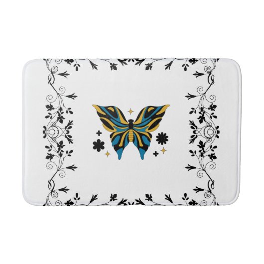 Whimsical Fluttering Black and White Butterfly Badematte (Vorderseite)