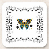 Whimsical Fluttering – Blue Butterfly Floral Art Getränkeuntersetzer (Vorderseite)