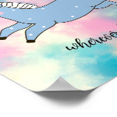 Whimsical Flying Blue Unicorns auf Pastelwolken Poster (Ecke)