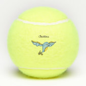 Whimsical Flying Bluebird Yellow Scroll Schwanz Tennisbälle (Rückseite)