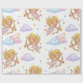 Whimsical Flying Cupids in Blue Sky Fantasy Geschenkpapier (Flach)