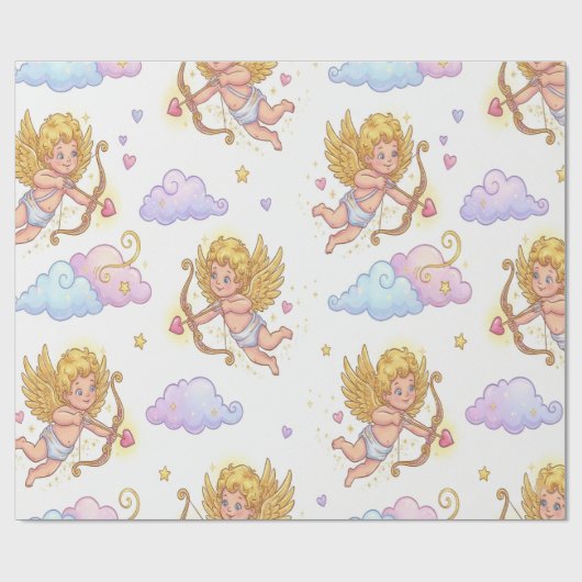Whimsical Flying Cupids in Blue Sky Fantasy Geschenkpapier (Flach)