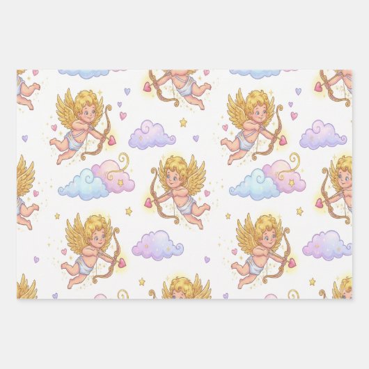 Whimsical Flying Cupids in Blue Sky Fantasy Geschenkpapier Set (Vorderseite 2)