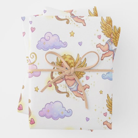 Whimsical Flying Cupids in Blue Sky Fantasy Geschenkpapier Set (Beispiel)