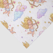 Whimsical Flying Cupids in Blue Sky Fantasy Seidenpapier (Ausschnitt)