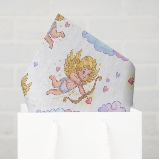 Whimsical Flying Cupids in Blue Sky Fantasy Seidenpapier (Geschenktüte)