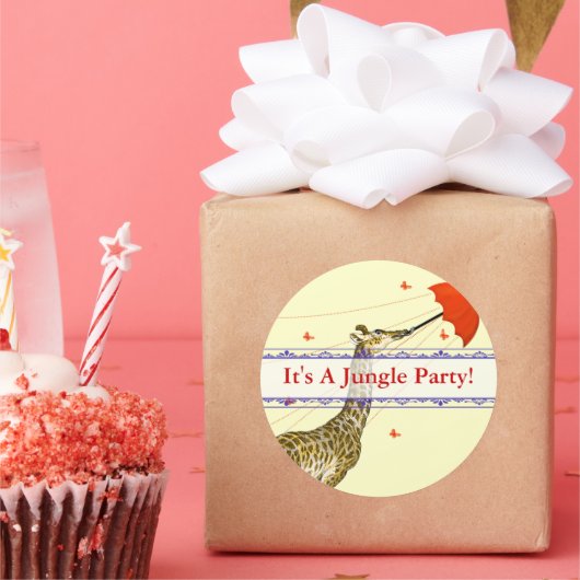 Whimsical Flying Giraffe Rote Umbrella Stickers (Party)