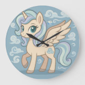 Whimsical Flying Pony Wall Clock - Niedliche Paste Große Wanduhr (Vorderseite)